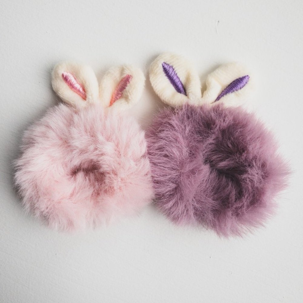 Plush Kids Scrunchies Set/2 with Rabbit Ears 5cm -Pink and Purple